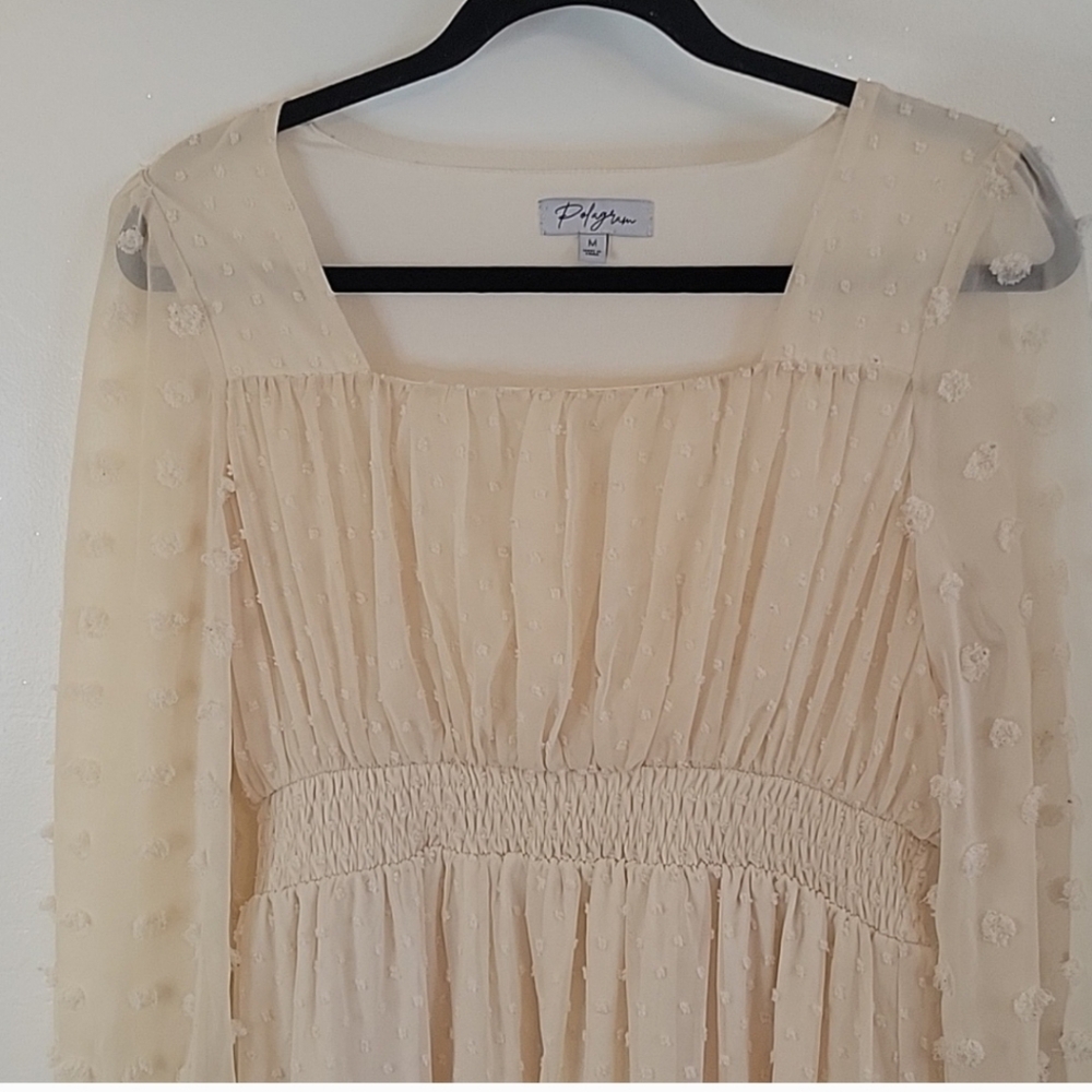 Polagram Boho Cream Tier Long Sleeve Dress SZ MED - Picture 3 of 6